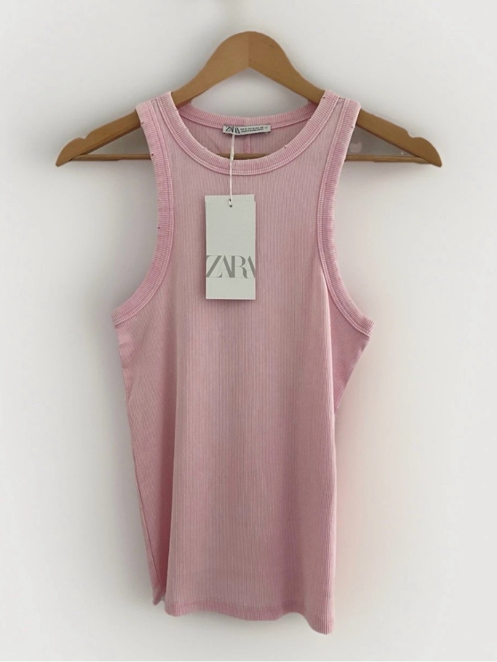 NWT ZARA Washed Effect Ribbed Tank Top Pink Medium